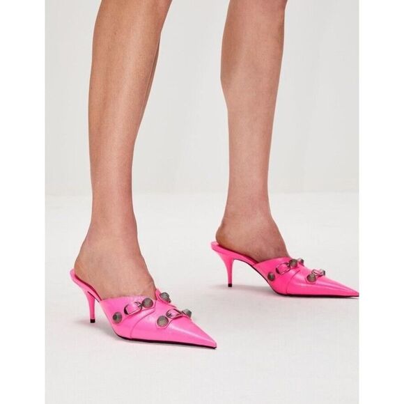 BALENCIAGA Agneau Arena Cagole 70mm Mules Pink 38/8B - Picture 1 of 10